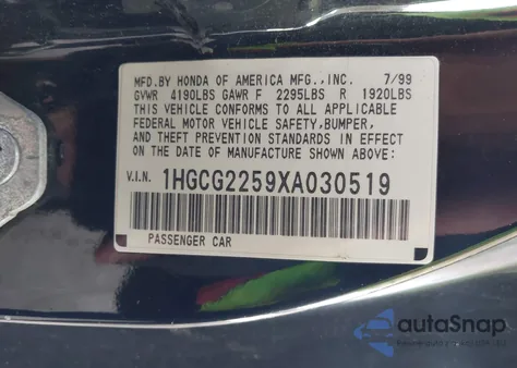 1999 Honda Accord Ex V6 из США, поврежденный, VIN 1HGCG2259XA030519